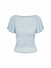 Boat Neck Cloak Sleeve Ruched Sheer Tee