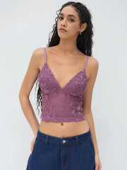 V-neck Floral Cami Crop Top