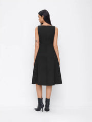 Boat Neck Ruffle A-line Midi Dress With Belt