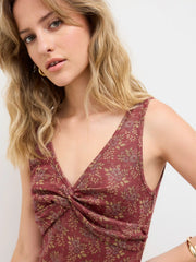 Knit V-neck Floral Twist Mini Dress