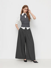 Mid Rise Pleated Wide Leg Trousers