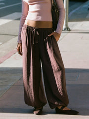 Mid Rise Ruched Drawstring Bloomer Trousers