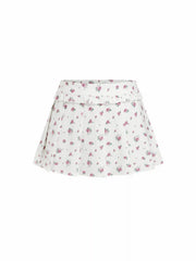Low Rise Floral Ruffle Pleated Mini Skirt
