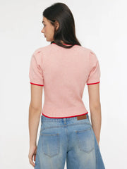 Knit Strawberry Graphic Contrasting Binding Top