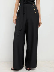 Button Front Wide Leg Pants