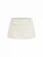 Washed Denim Low Rise Metal Detail A-line Mini Skort