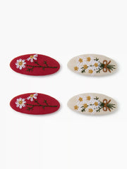 4PCS FLORAL EMBROIDERED HAIR CLIP SET