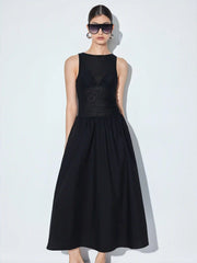 Cotton Boat Neck Ruched Low Rise A-line Maxi Dress