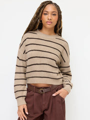 Striped Knit Round Neckline Long Sleeve Top
