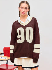 Knit V-neck 90 Contrasting Binding Sweater