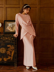 Satin Boat Neck Asymmetrical Hem Top & Maxi Skirt Set
