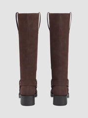 BUCKLE DISTRESSED KNEE HIGH BOOTS