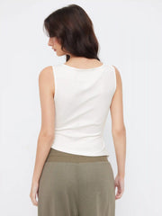 Cotton-blend Boat Neck Ruched Asymmetrical Hem Top