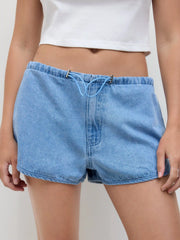 Denim Low Rise Drawstring Micro Shorts