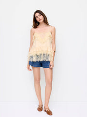 Cotton-blend V-neck Lace Panel Oversized Cami Top
