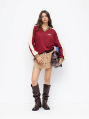 Los Angeles Graphic V-Neck Oversized Sweatshirt