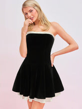 Velvet Strapless Solid Lace Up Layered Mini Dress