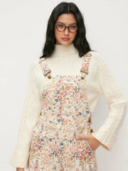 Floral Cotton-blend Square Neck Metal Detail Romper