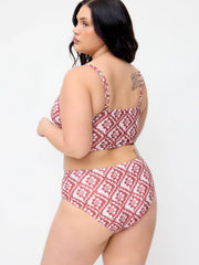 V-neck Geometric Print Bracelet Top & Mid Rise Bottoms Bikini Set Curve & Plus