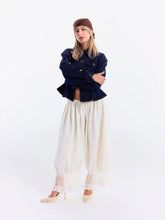 Mid Rise Lace Patched Drawstring Cropped Bloomer Pants