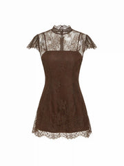 Lace Round Neckline A-line Mini Dress