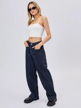 Mid Waist Pocket Straight Leg Jeans