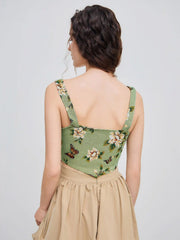 Floral & Butterfly Lace Up Crop Tank Top