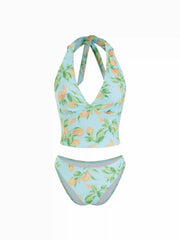 Halter Neckline Fruit Graphic Tankini Low Rise Cheeky Bikini Set
