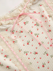 Floral Bowknot Lettuce Trim Mini Dress