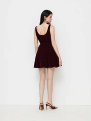 Velvet V-neck Ruffle Mini Dress