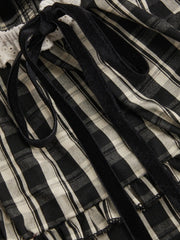 Cotton-blend Check Knotted Lettuce Trim Shirred Top
