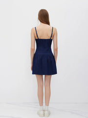 Denim Button Ruffle Mini Dress