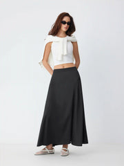Satin Mid Rise A-line Midi Skirt
