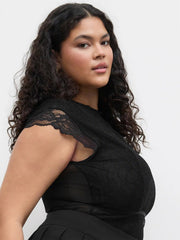 Lace Round Neckline Cut Out See-through Bodysuit Curve & Plus