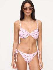 Floral V-neck Triangle Tie Side Bikini Set