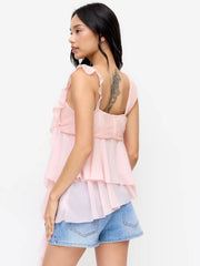 Chiffon Sweetheart Ruffled Layered Asymmetrical Hem Top