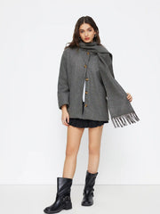 Wool-Look Asymmetrical Neck Long Sleeve Oversized Jacket