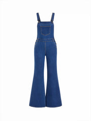 Stretch Denim Buckle Up Flared Jumpsuit