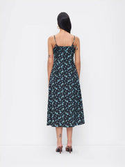 Square Neck Ditsy Floral Bowknot Straight Maxi Dress