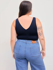 Second Skin Double Layered V-neck Solid Bodysuit Curve & Plus