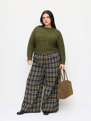Cable Knit Round Neckline Knotted Tie Back Top Curve & Plus