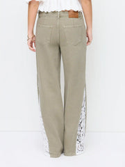 Washed Denim Low Rise Lace Panel Oversized Jeans