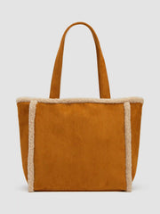 FUR-LOOK TRIM SUEDE TOTE BAG