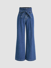 High Waist Solid Bowknot Wide Leg Jeans