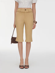 Cotton-blend Low Rise Ruffled Capri Pants