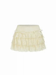 Lace Low Rise Bowknot Ruffle Layered Mini Skort