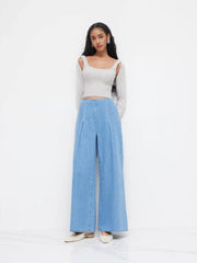 Wool-blend Knit U-neckline Cut Out Crop Top