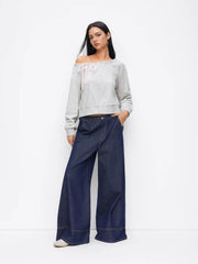 Cotton-blend Asymmetrical Neck Knotted Oversized Sweatshirt