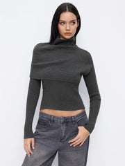 Knit Two Piece Round Neckline Long Sleeve Top With High Neck Wrap
