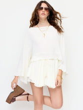 Boat Neck Ruffle Sleeve Top & Mid Rise Drawstring Shorts Set